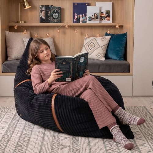 Image of Big Joe Turnabout 3-in-1 Convertible Kids Bean Bag Chair, Black Licorice
