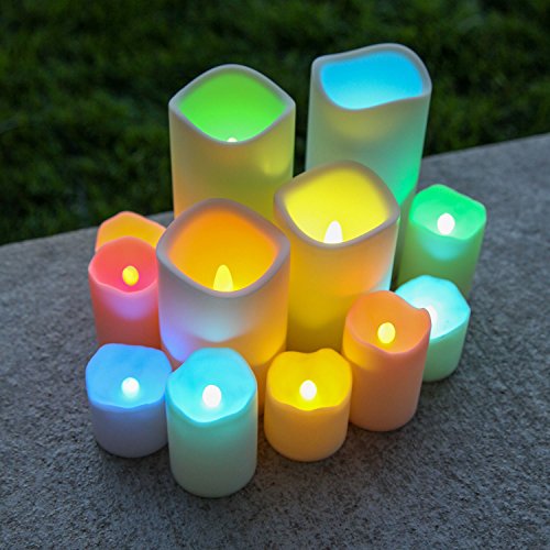 Indoor Outdoor Candles - Flameless LED Plastic Candle Set of 12, Water Resistant, Warm White and Color Changing Glow, Batteries Included - Thumbnail 7
