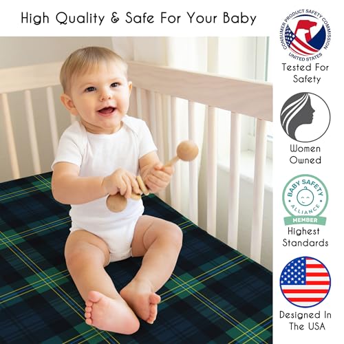 Image of Sweet Jojo Designs Fitted Baby Crib Sheets (Green Gingham Plaid) for Boys or Girls, Infant Nursery, Toddler Room - Standard Size (Checkered, Classic, Tartan, Gender Neutral, Rustic, Modern, Woodland)
