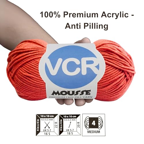 Image of VCR 4ply Bright Carrot Yarn, 100 Grams Hank, 190 Meters Length, Acrylic Ball for Crochet and Knitting, Soft Crosia Threads, Pack of 1 Yarn, Suitable for DIY Crafts