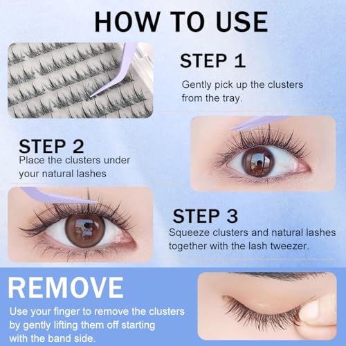 Image of MAYCREATE 120pcs Self Adhesive Lash Clusters, 10 /11mm Natural Fake Lashes Pre-glued False Eyelashes Kit with Tweezer, Fluff Cluster Eye Lashes for Women Girls Party Look DIY Eyelash Extensions Kit