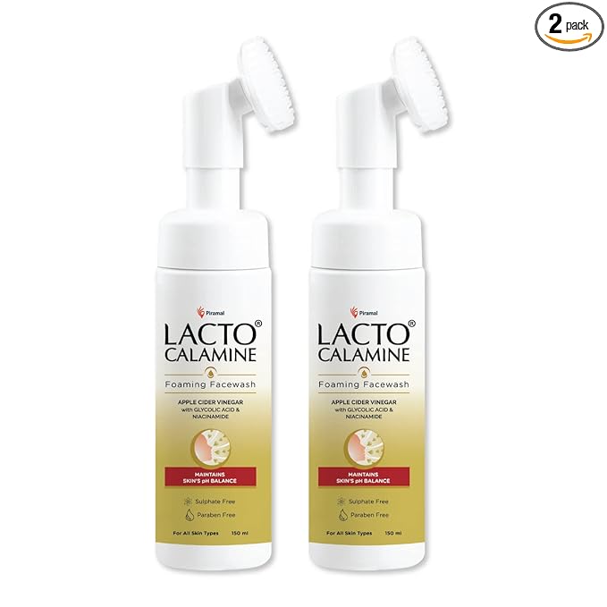 Lacto Calamine Apple Cider Vinegar Foaming Face wash|Maintains skin pH balance for healthy skin|Bright & glowing skin| With Built-in foaming Brush|150ml x Pack of 2 at Rs. 389
