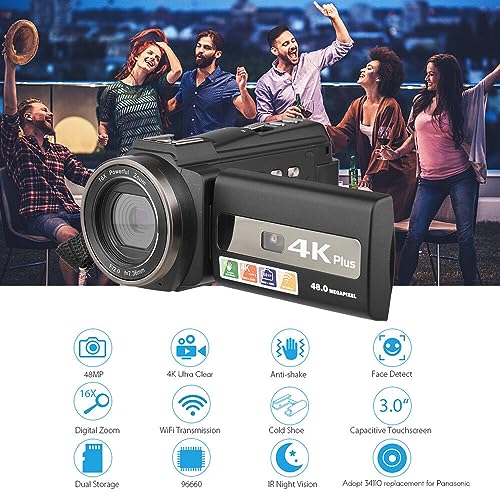 Conjunto de câmera de vídeo digital Andoer 4K / 60FPS 48MP WiFi 1 filmadora + 1 microfone + 1 contro