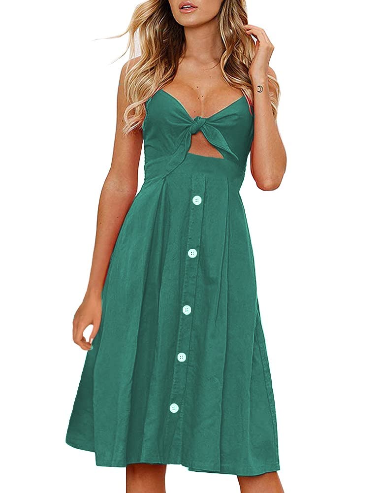 FANCYINN Vestidos Mujer Verano Casual Fiesta Media Pierna Bandage Floral Vestidos Midi Mujer