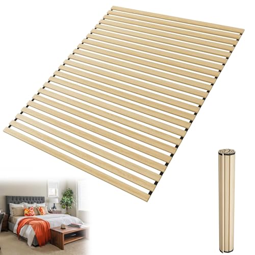 UISEBRT Rollrost Lattenrost aus Fichtenholz, Rolllattenrost 160 x 200 cm, 23 Leisten, Holzlatten mit schwarzem Gummiband, für alle Matratzentypen geeignet, Tragkraft bis 300 kg