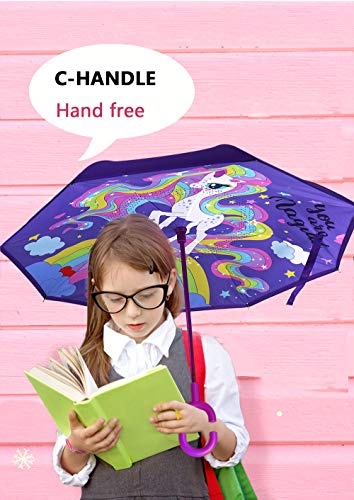 Mrtlloa Kids Umbrella, Reverse Kids Umbrella Girls, Inverted Kids Umbrella Boys, Upside Down Umbrellas For Kids Boys & Girls, Unicorn Gifts For Girls, Age 4-13 (Magic Unicorn) #TOP3