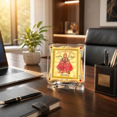 Image of Khatu Sham Car Dashboard | Showpiece Decor Frame, Car Idol, Table Decor Religious Frame for Pooja, Prayer and Gift Golden Foil (Plated)