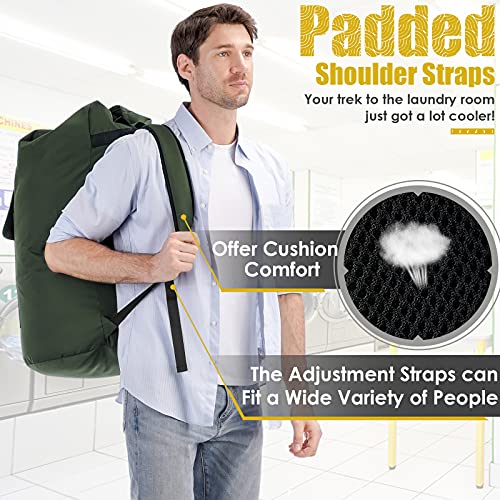 Laundry Bag Extra Large Heavy Duty, 115L Laundry Backpack Bag, Durable Laundry Bag With Straps, Army Green Laundry Bag For College Student, Top Loading Duffle Bag For Camp, Dorm, Apartment, Laundromat #TOP3