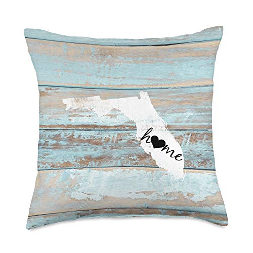 Florida Rustic Home Pride US State Distressed Look Florida Barn Board Shiplap Home Heart Gift Throw Pillow, 18x18, Multicolor