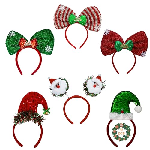 GUZAREUU 6 Piece Christmas Headband Xmas Costume Accessories for Holiday Parties Decorations Favors for Women & Adults