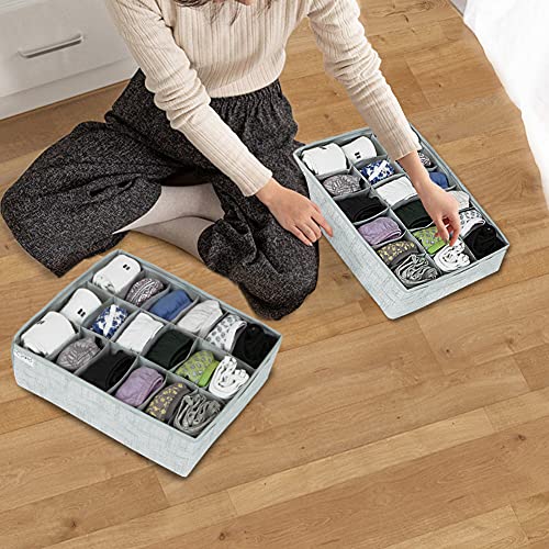 Image of HOKIPO Fabric Undergarment Clothing Organizer Storage Box For Drawers Bra Panty Socks Tie Lingerie Organizer For Wardrobe, 18 Grid, Pack Of 2 (In-333-Gry*2), Blue-Green