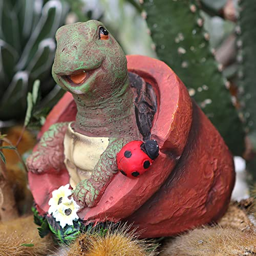 Turtle Garden Statue Tortoise Sculpture, Turtle Outdoor Decor In Flowerpot, Garden Sculptures Resin Yard Decor, Lawn Decorations Animals Statues For Outside Patio Front Yard #TOP1