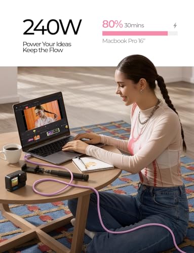 Image of LISEN 10FT USB C Cable Fast Charging, Chubby 240W Cable USB C to USB C Fast Charging Soft Silicone USBC to USBC Parallel Cable for iPhone 17 Pro Max 16 15 Samsung S25 Ultra MacBook Pro Air iPad Pink