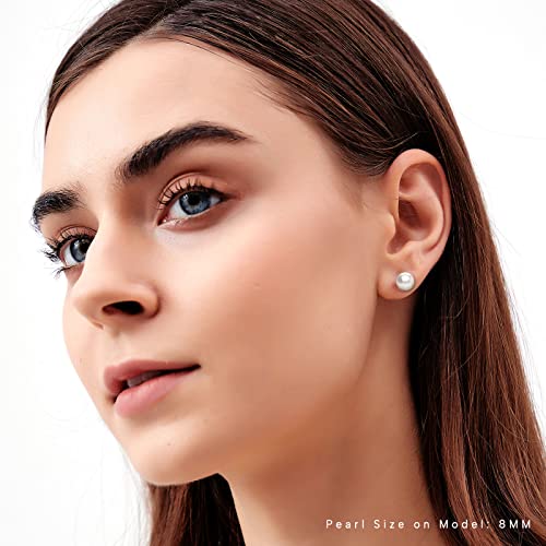 Bamiki Stud Earrings For Women, 6-10Mm Freshwater Pearl Earrings, 18K Gold Plated Hypoallergenic Lightweight Simple Handmade Everyday Jewelry Gifts For Girls/Wife/Mother White, 10-10.5Mm #TOP3