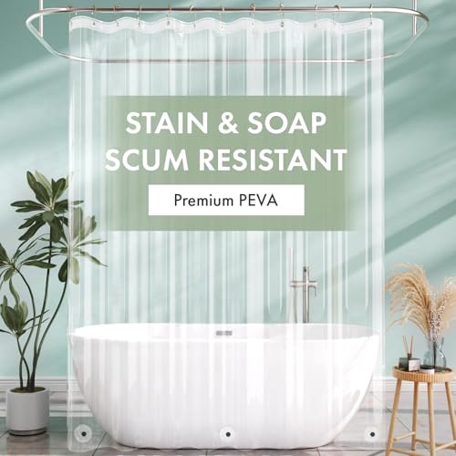 Image of AmazerBath Extra Long Shower Curtain Liner 72x108, Clear Shower Curtain Liner Tall, Waterproof Plastic Shower Liner, Washable PEVA Shower Curtain with 3 Magnets and 12 Rustproof Metal Grommets