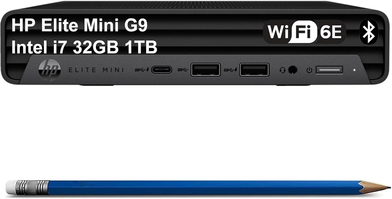 HP Elite Mini G9 Business Desktop PC (Intel 12-Core i7-12700T, 32GB DDR5 RAM, 1TB SSD, UHD Graphics 730), MFF, 2X DisplayPort, HDMI, USB-C, Ethernet, Wi-Fi 6E, Bluetooth 5.3, Win 11 Pro, Black