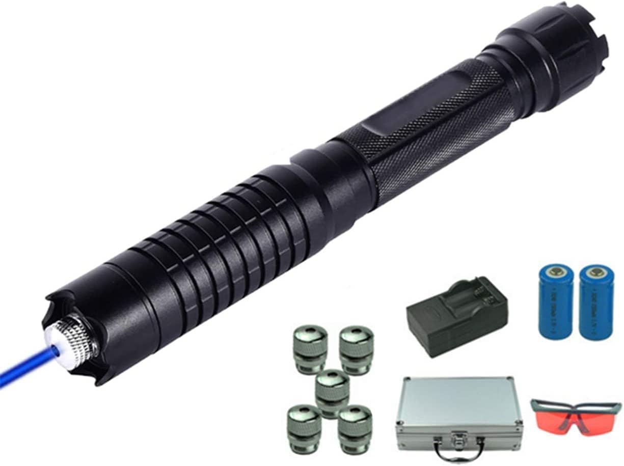 Blue Multifunctional LED Flashlight, high-Power Portable Pointer Flashlight, Suitable for Outdoor Hunting and Sales Display, Stainless-steel, Xindengzi