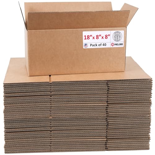 Image of Long Cardboard Boxes 18 inchL x 8 inchW x 8 inchH (Pack of 40) - USA-Made Packing Boxes for Moving, Shipping, or Storage - USPS, UPS, FedEx Approved - Professional Packing Supplies for Moving | USA-Made Packing Boxes for Moving, Shipping, or Storage - USPS, UPS, FedEx Approved - Professional Packing Supplies