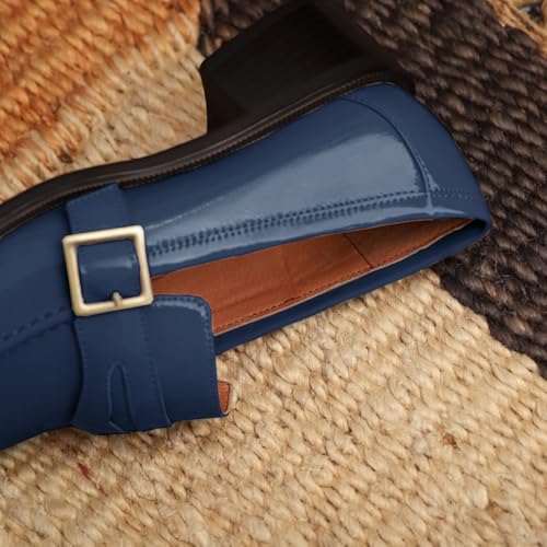 Image of MOOMMO Women Chunky Heel Penny Loafers Square Toe Buckle Slip On Comfort | Office Ladies Loafer Pumps 2 inch Stacked Block Heel Dress Loafers Oxfords Walking Dress Shoes Casual Size 4-11 M US