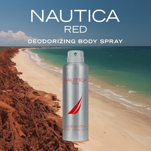 Image of Nautica Color Red Deodorizing Body Spray for Men, Aromatic Fougere Fragrance, Notes of Black Pepper, Lavender and Rosemary, 6.0oz