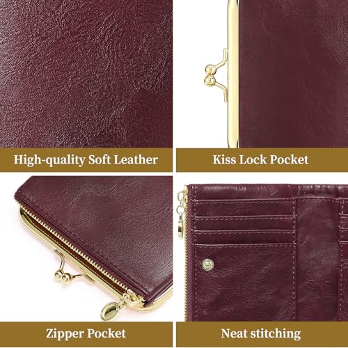 Wallet Women Small RFID Blocking Bifold Leather Wallets for Women Vintage Coin Purse With Zipper and Kiss Lock - Image 4