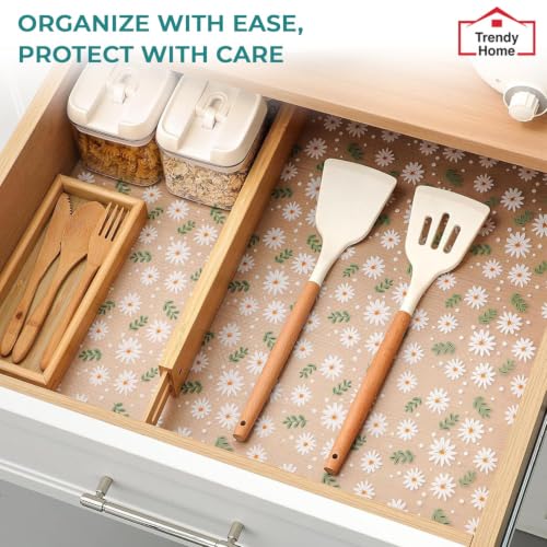 Image of Trendy Home Anti-Slip Mat 45 cm x 3 m for Drawers, Fridge & Shelf Liners | Printed Design, Non-Slip, Food Grade EVA, Washable Kitchen Mat, Leaf Whisper