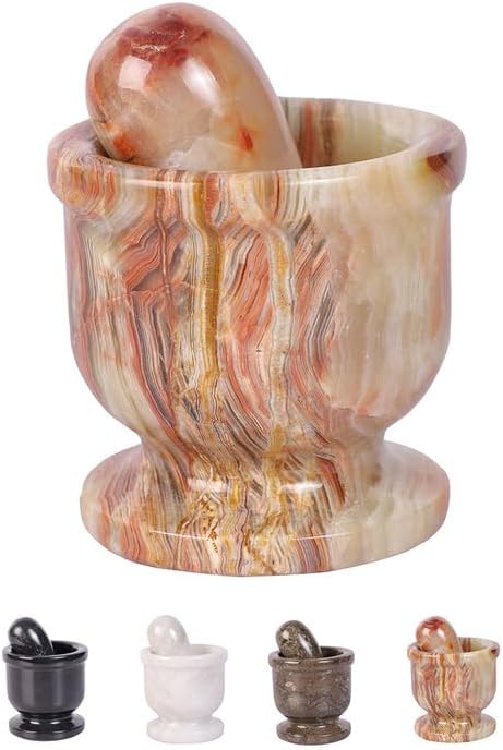 Exquisite Marble Mortar and Pestle Set - Your Ultimate Kitchen Essential for Grinding Spices, Making Guacamole, Salsa, Pesto, and Crushing Pills (Onyx Green, Oval Shape (2.5"))
