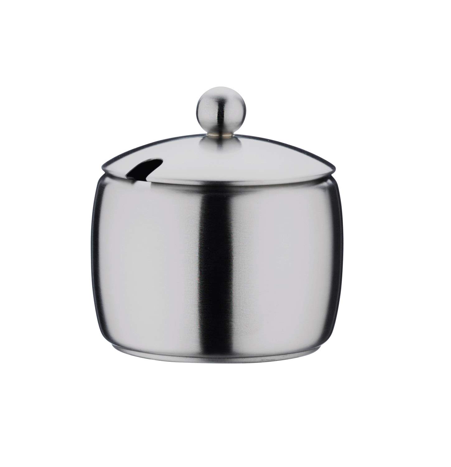 Café Stål Bellux Range Premium 18/10 Stainless Steel Sugar Bowl, Mirror Polished, Knobbed Lid with Teaspoon Groove, 5oz (150ml), BS-005, Silver