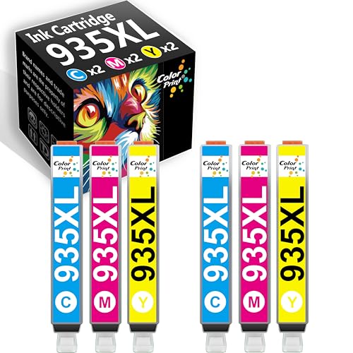 Color Print Compatible 935XL Ink Cartridge Combo Pack Replacement for HP 934 935 Ink for Office-Jet 6220 6800 6810 6812 6815 6820 6822 6825 Pro 6230 6830 6835 6836 Printers (6-Pack, 2C2M2Y)