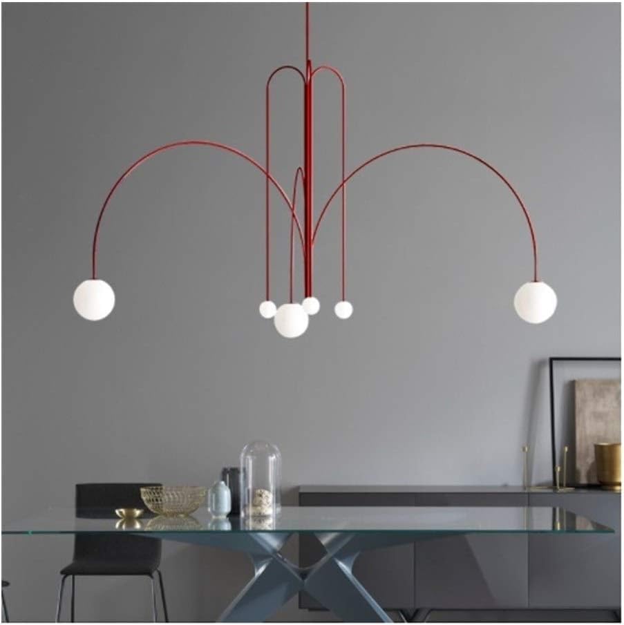 Boule de verre éclairage salon moderne SCH suspension incurvée rouge 1300mm