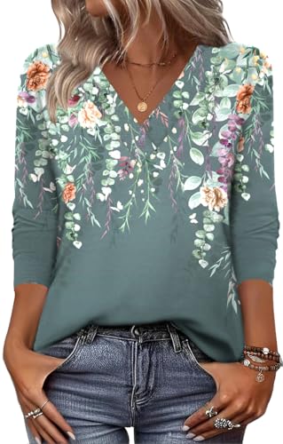 Zeagoo Long Sleeve Shirts for Women V Neck Lightweight Basic Tee Loose Fit Tshirts Fall Outfits