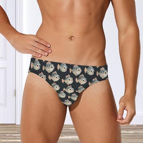 Puffer Fish Printed Swim Briefs for Men Sexy Bikini Swimwear Elastic Beach Trunks Bathing Suit2