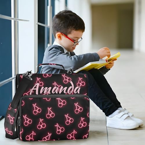 Image of Custom 3 Ring Zipper Binder Pink Neon Cherry Personalized Name 1.5 inch Binders Large Capacity Multi Pockets for School Office Supplies