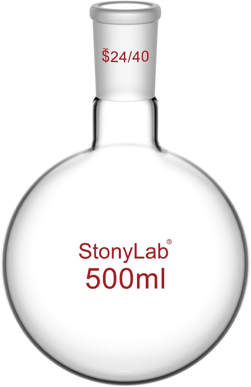 StonyLab Glass 500ml Heavy Wall Single Neck Round Bottom Flask RBF, with 24/40 Standard Taper Outer Joint – 500ml