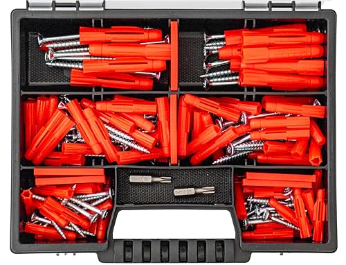 Tox TRI Assortiment de 162 chevilles universelles dans un coffret pratique + vis + embouts 25 chevilles universelles 5 x 31 mm + 40 pièces 6 x 36 mm + 15 pièces 8 x 51 mm avec vis