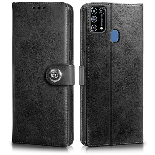 Image of WOW IMAGINE Shock Proof Flip Cover Back Case for Samsung Galaxy M31 | F41 | M31 Prime (Magnetic Button Flip Case | Wallet Pockets & Stand | Leather Finish | Haze Black)