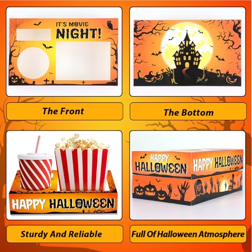 Image of QOUBAI 32Pcs Halloween Party Supplies Movie Night Paper Snacks Boxes Halloween Movie Theater Snack Tray Party Decorations Popcorn Drink Holder Set for Birthday