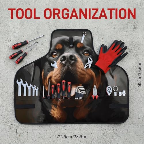 Delantal para trabajo con diseño Rottweiler negro y 8 bolsillos miniatura 2