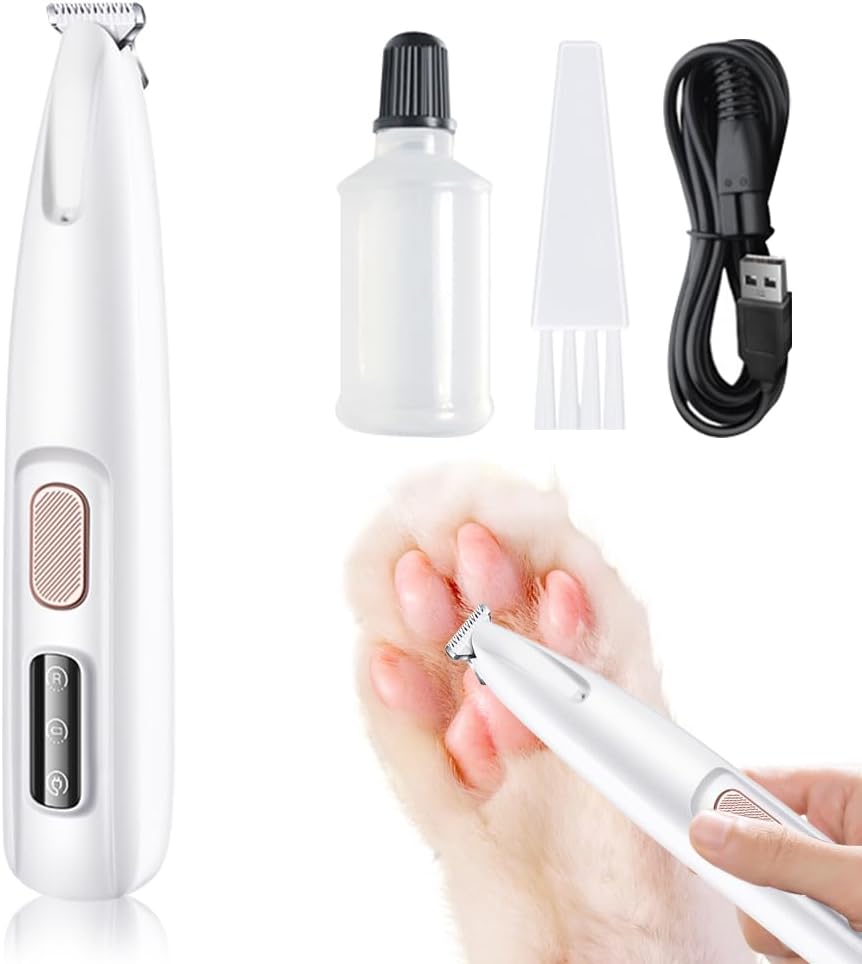 Pet Micro Precision Trimmer, Upgraded Cordless Dog Paw Trimmer for Grooming, Waterproof Rechargeable Pet Hair Trimmer with LED Light, Pet Hair Clippers Shaver for Paws Eyes Ears Face Rump (White)