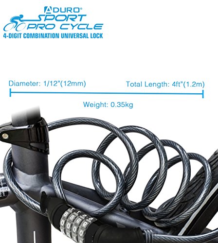 Aduro Sport Bike Lock Cable, Bicycle Master Cable Lock With 4-Digit Combination Lightweight Bike Chain Lock 4-Feet #TOP6