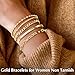 Poxtex Gold Plated Bracelets for Women, Gold Plated Stackable Dainty Jewelry Sets for Women Trendy, Waterproof Layered Adjustable Simple Bracelets Inclued Beaded/Cuban/Paperclip/Herringbone/Rope Link Chain , Fashion Minimalist Jewelry Gifts