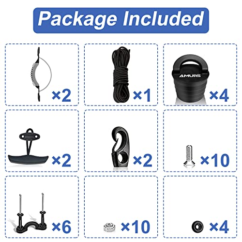 Kayak Carry Handles Kayak Accessory Kayak Scupper Plug Kayak Handles Replacement And T-Handle With 8 Feet Bungee Cord Tri-Grip Rivet Pad Eyes Kit Kayak Parts For Lifetime,Ocean,Emotion Canoe Boat #TOP5