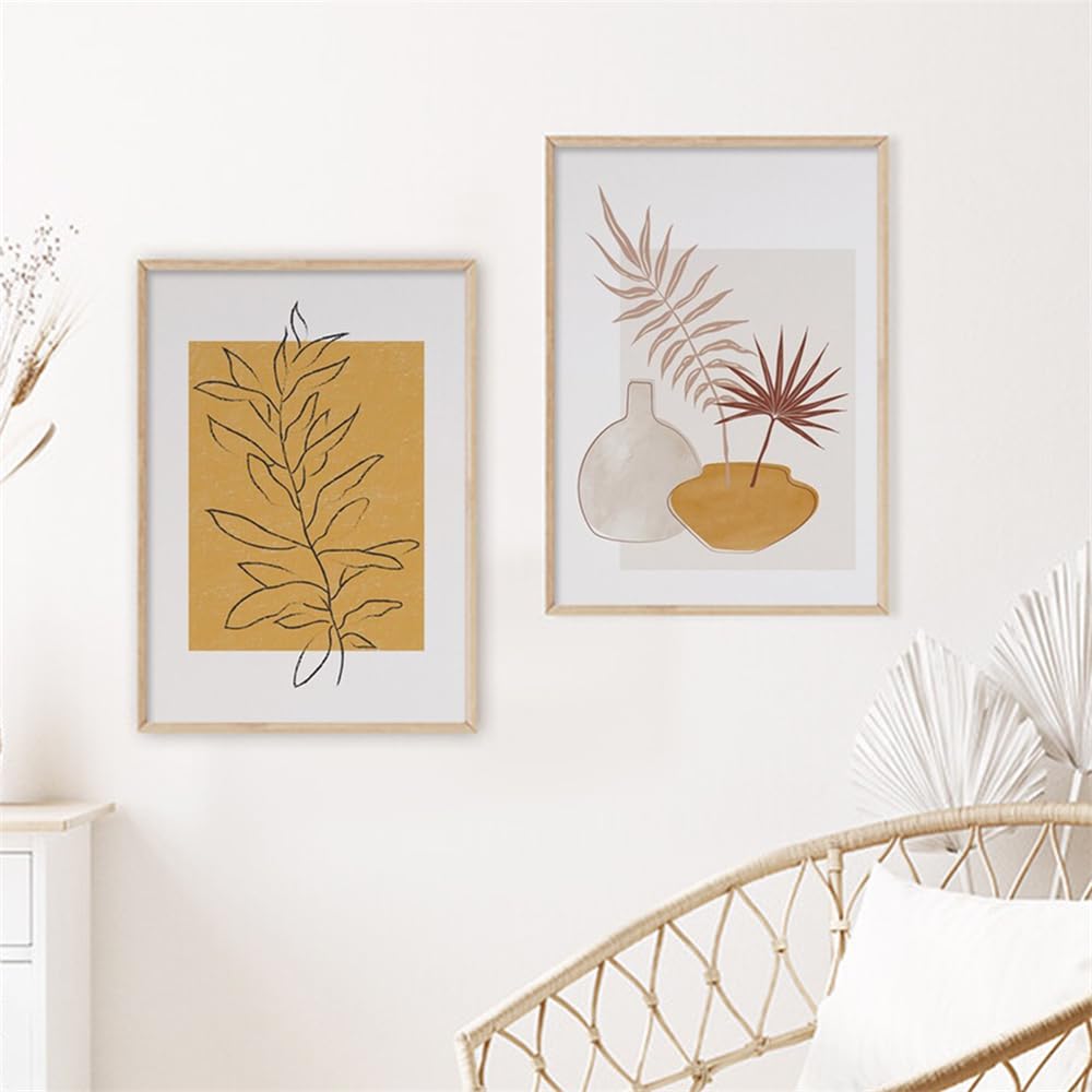 Wuhbcz Multicolored Pictures,Boho Abstract Yellow Leaf Foliage Pots Poster Wall Art Print Picture Botanical Canvas Painting Living Room Bedroom Kitchen Home Decor-40 * 60Cm*2Pcs (No Frame)