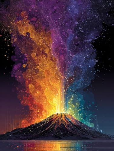 数字油絵キット 火山 数字で塗り絵 川 完全手書き 絵画 DIY 塗り絵 手塗り 大人の子供のための ナンバーペイント初心者向け 簡単 ペイントバイナンバー アクリル レトロ クリエイティブアート ハンドメイドクラフト 玄関リビングと寝室の飾りに最高 額縁