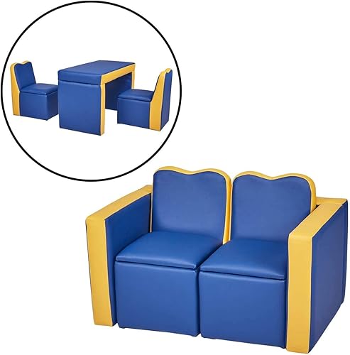 Miniatura 3 de Juegos de sofás 2 en 1 para niños escritorio multifuncional con caja de almacenamiento juego de sillas infantiles no requiere montaje color azul