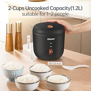 CHACEEF Mini Rice Cooker 2 Cups Uncooked, 1.2L Rice Cooker Small with Non-stick Pot, Portable Travel Rice Maker with One Touch & Keep Warm Function,White Rice, Brown Rice, Oatmeal, Black