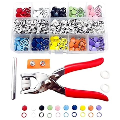 Milageto 10 Colors Snap Buttons Set Clothes DIY Crafts with Plier Clip Hollow Solid Buckle Tools Popper Grommet Copper Sewing for Professional Cover