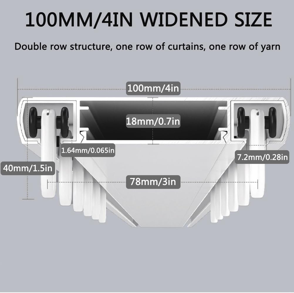 Double Row Curtain Track Ceiling Mounted, Silent Heavy Duty Curtain Track System, Sliding Rails for Curtains, Room Divider for Bedroom Living Room Hospital,White,1.4m(4.6ft)