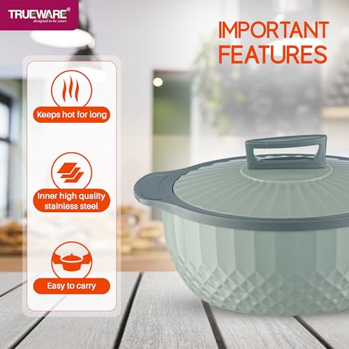 Image of Trueware Eternity Inner Steel Insulated 1500ML Thermoware Casserole | BPA Free | Odour Proof | Food Grade | Easy to Carry | Serving | Curd Maker | Hot Pot (Green)