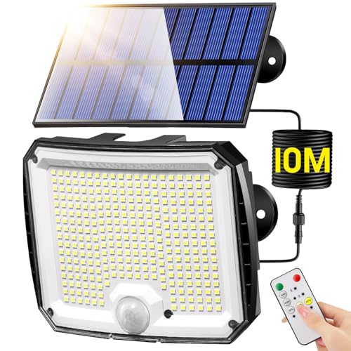 PIKOY Solar Security Lights Outdoor Motion Sensor,【318LED/10M/5 Mode】 Solar Lights Outdoor for Garden, Fence, Flood, Garage